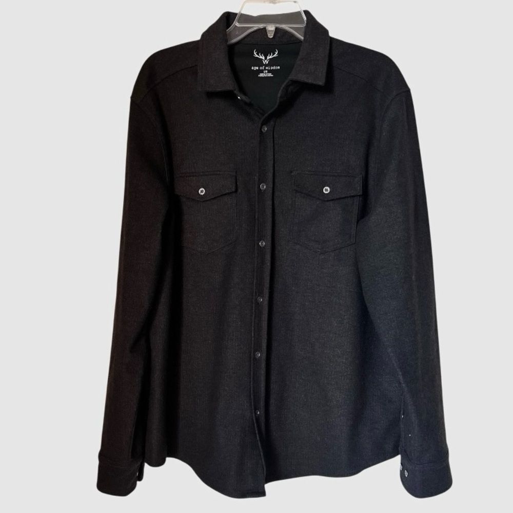 Age Of Wisdom Classic Brown Timeless Business Casual Soft Button Down Shirt SZ L - Picture 4 of 15